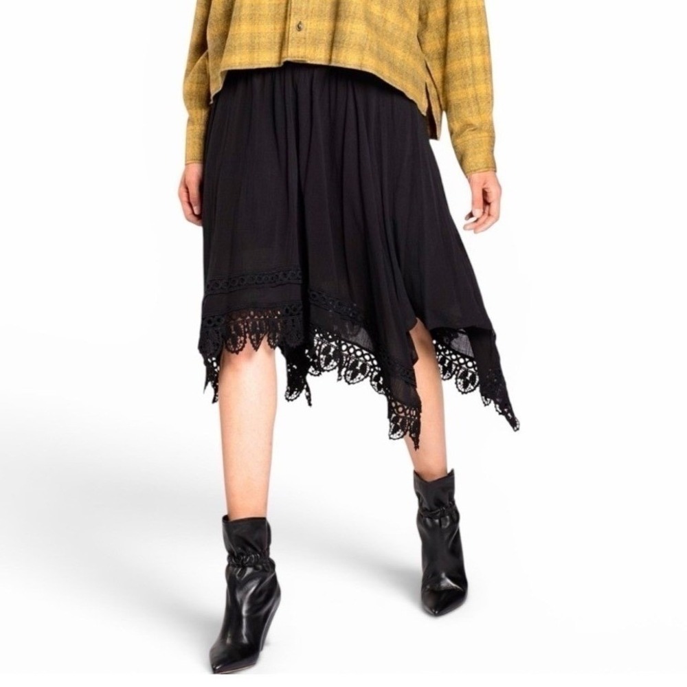 Isabel Marant Étoile Black Cotton Handkerchief Hem Eyelet Lace Skirt, 42 (US 10)